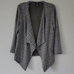 Soho Apparel 3/4 Roll Up Sleeve Grey Plaid Collared Open Front Jacket Size M